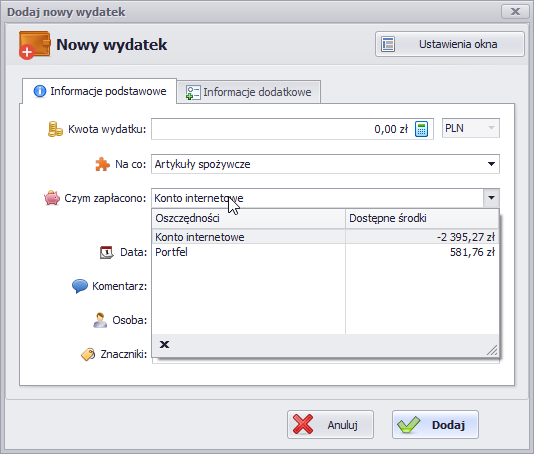 Dodawanie nowego wydatku