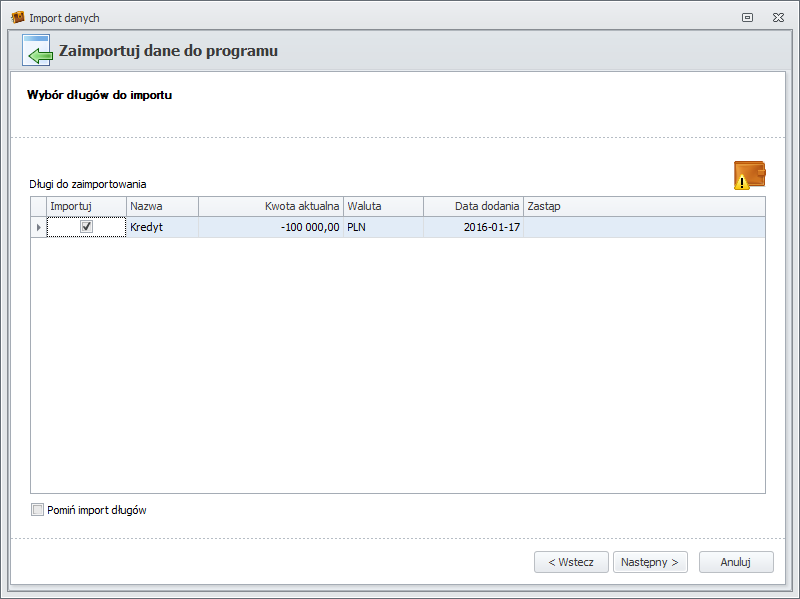 Wybór długów do importu