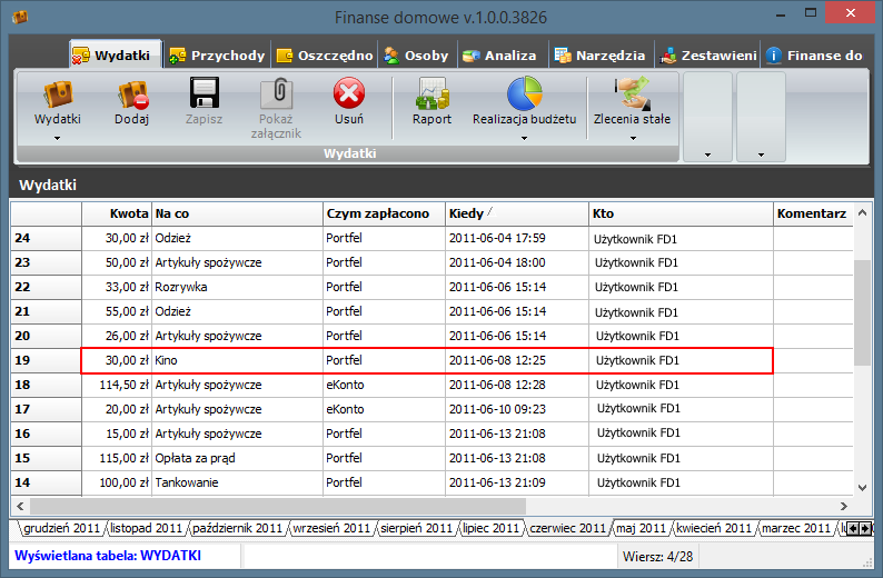 Wybór wydatków do importu