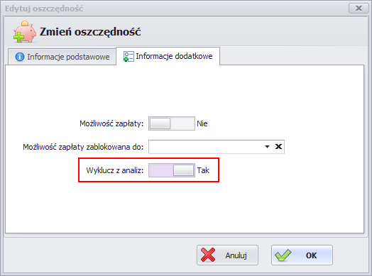Wykluczenie oszczędności/długów z analiz